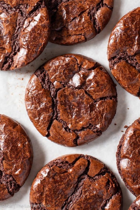 <p>The Loopy Whisk</p><p>These vegan chocolate brownie cookies will blow your mind. They’re fudgy, intensely chocolatey, and have the most gorgeous shiny, crackly crust.</p><p><strong>Get the recipe: </strong><a href="https://theloopywhisk.com/2020/05/25/fudgy-vegan-chocolate-brownie-cookies/" rel="nofollow noopener" target="_blank" data-ylk="slk:Fudgy Vegan Chocolate Brownie Cookies;elm:context_link;itc:0;sec:content-canvas" class="link "><strong>Fudgy Vegan Chocolate Brownie Cookies</strong></a></p>