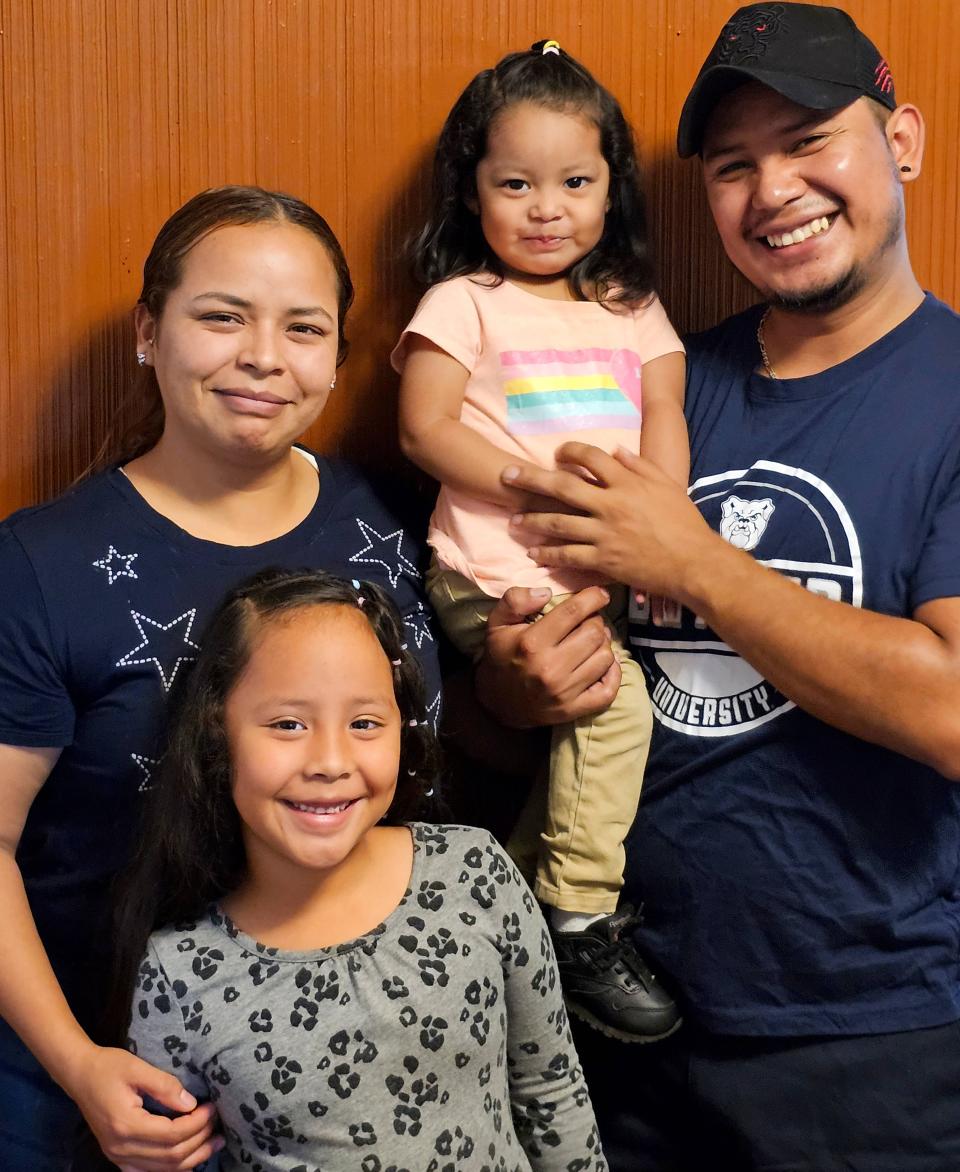 From left, Tania Perez Bolos, 32; Sasha Valey-Perez, 6; Sofia Valey-Perez, 19 months; and Brayan Valey, 27, resettled in Erie on Feb. 1 after a yearlong effort to escape gang persecution in Guatemala.