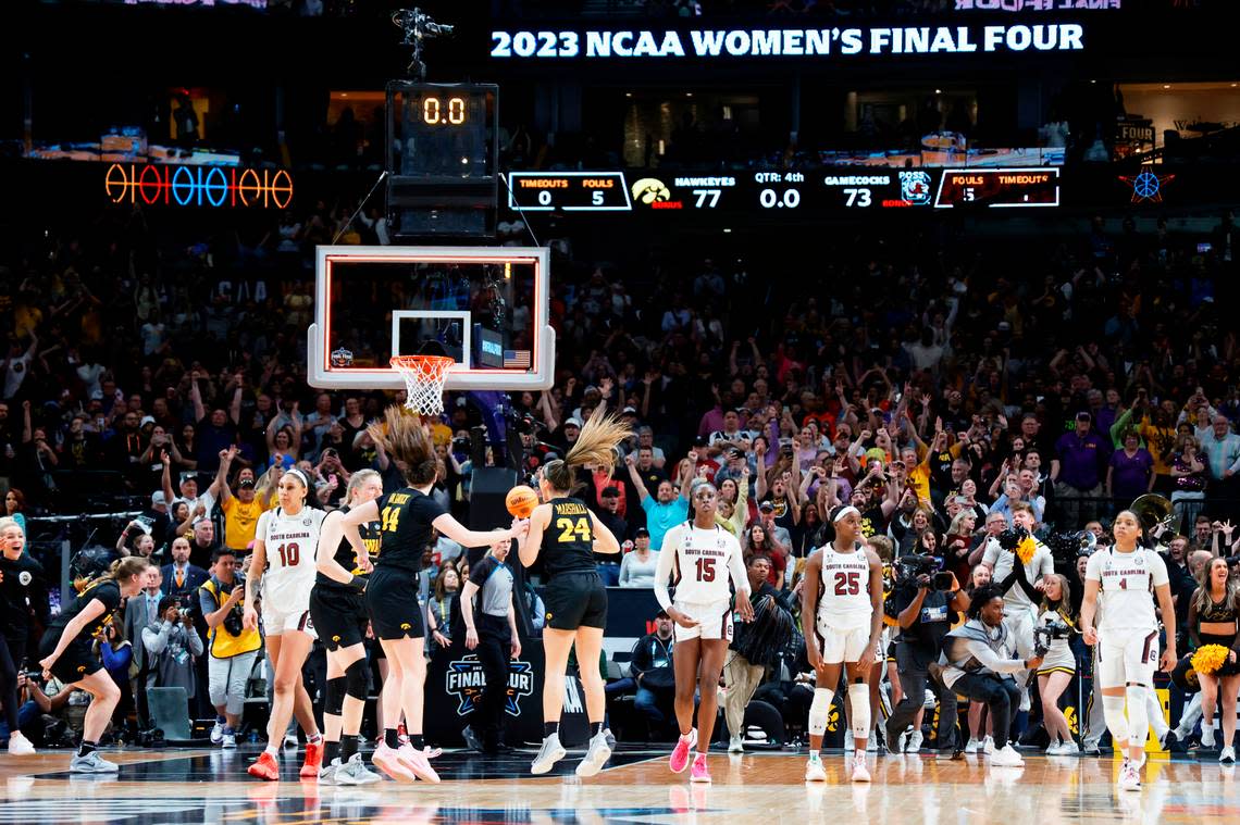 South Carolina loses to Iowa in the NCAA Tournament Final Four game at the American Airline Center on Friday, March 31, 2023. Joshua Boucher/jboucher@thestate.com