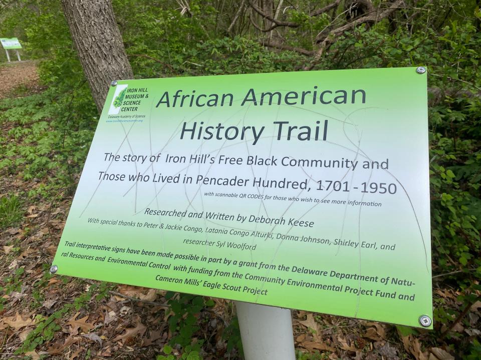 Signs damaged on trails operated by the Delaware Academy of Science.