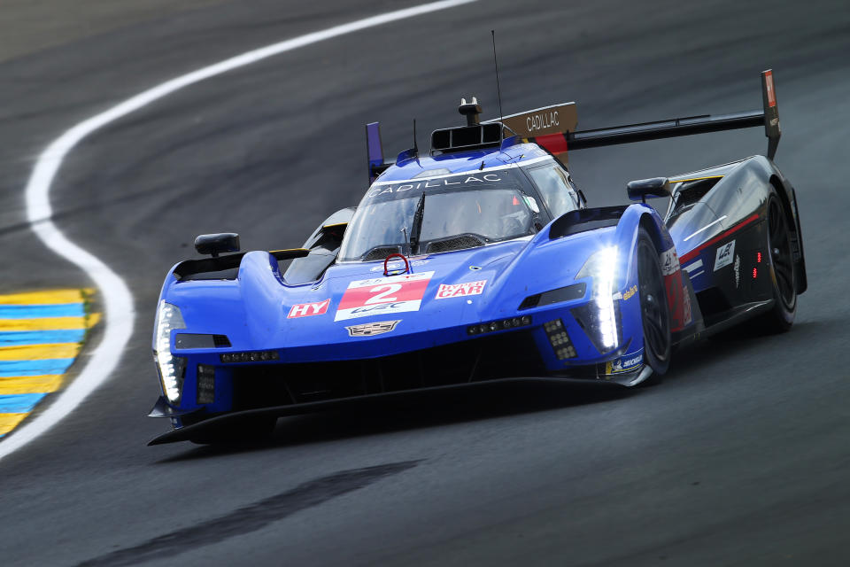 LE MANS, FRANCE - JUNE 10: The Cadillac Racing Cadillac V-Series.R of Earl Bamber, Alex Lynn and Richard Westbrook drives during the 100th anniversary 24 Hours of Le Mans race at the Circuit de la Sarthe on June 10, 2023 in Le Mans, France. (Photo by Ker Robertson/Getty Images)