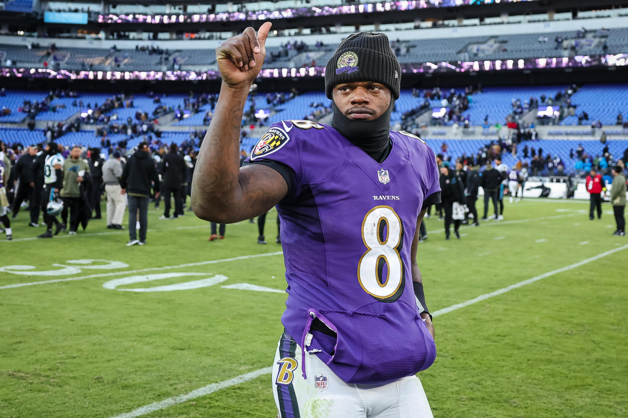 Lamar Jackson has received the non-exclusive franchise tag from the Baltimore Ravens. (Photo by Scott Taetsch/Getty Images)