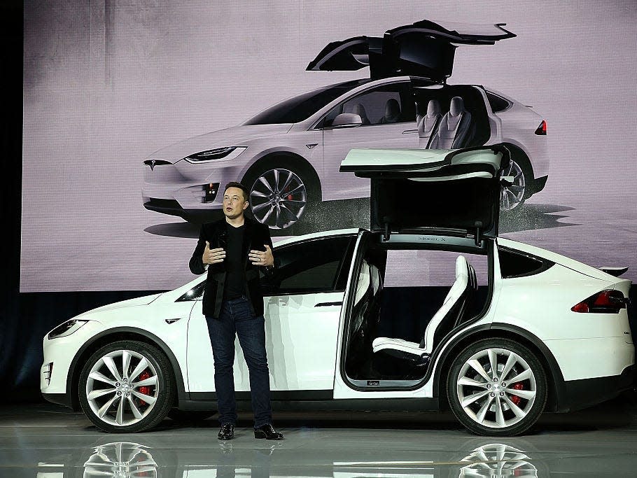 Elon Musk in front of a Tesla