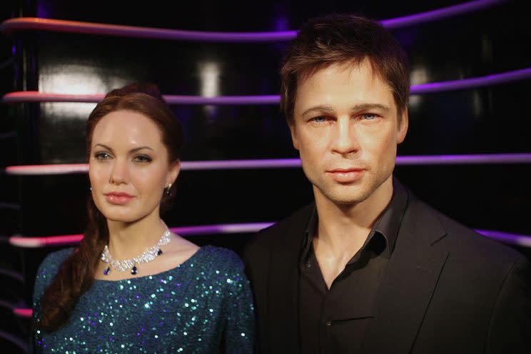 Wax figures of actors Angelina Jolie and Brad Pitt stand at Madame Tussauds on Jan. 30, 2012, in Berlin. (Photo: Adam Berry/Getty Images)