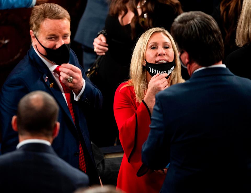 Rep. Marjorie Taylor Greene, R-Ga., on Jan. 03, 2021, at the Capitol for the swearing-in ceremony of the new Congress.