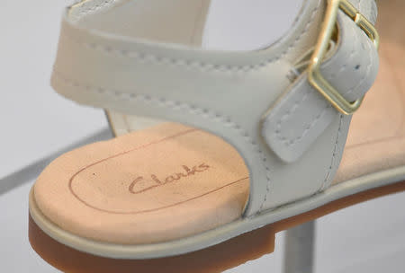 A Clarks shoe is seen in a window display in west London, Britain, May 21, 2018. REUTERS/Toby Melville