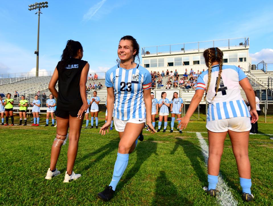 Caroline Conti during the JL Mann vs Hillcrest in the first round of the Class AAAAA girls soccer playoffs Monday, April 29, 2019. Conti, who is now a junior on Clemson's womens soccer team, was announced as one of the first signees to the Greenville Triumph's W League team on the afternoon of Thursday, Jan. 13, 2021.