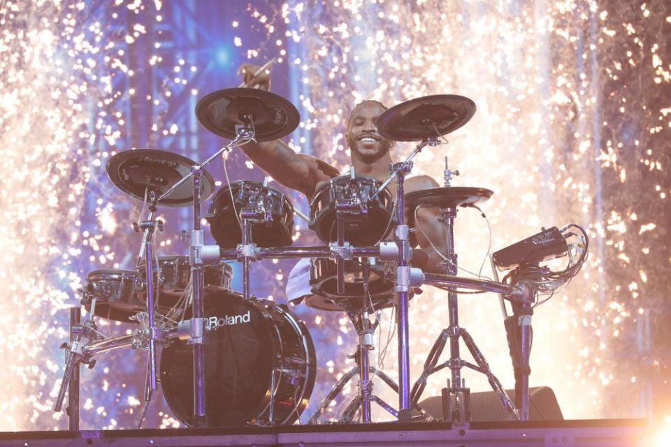 Disabled athlete Zion Clark performed a riveting obstacle course that culminated in a lively drumming routine.