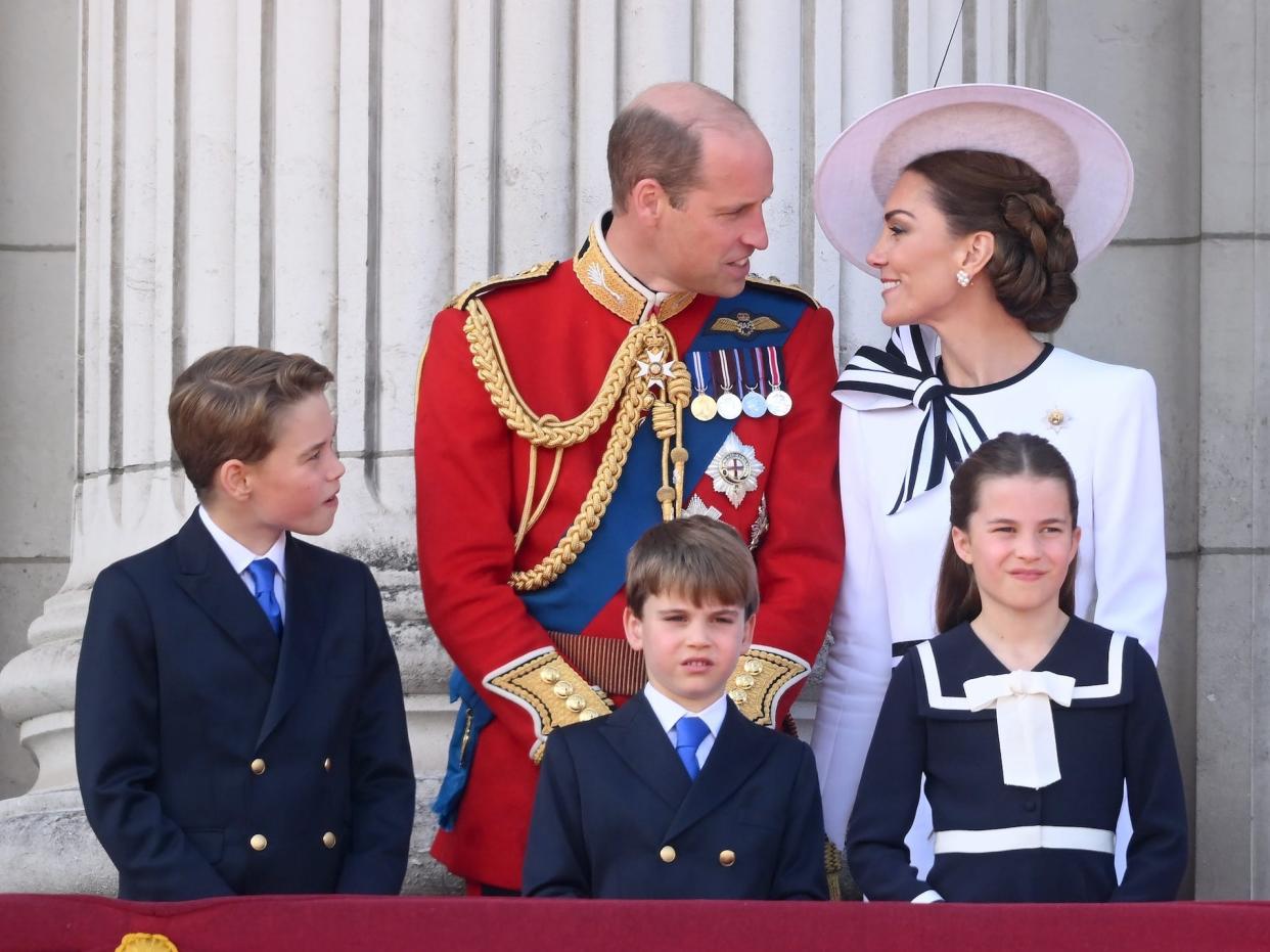 Prince William, Kate Middleton, Prince George, Prince Louis, and Princess Charlotte attend Trooping the Colour 2024.