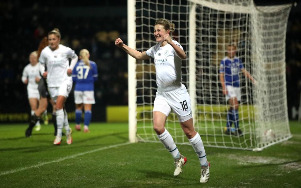 Ellen White celebrates scoring for Man City - PA