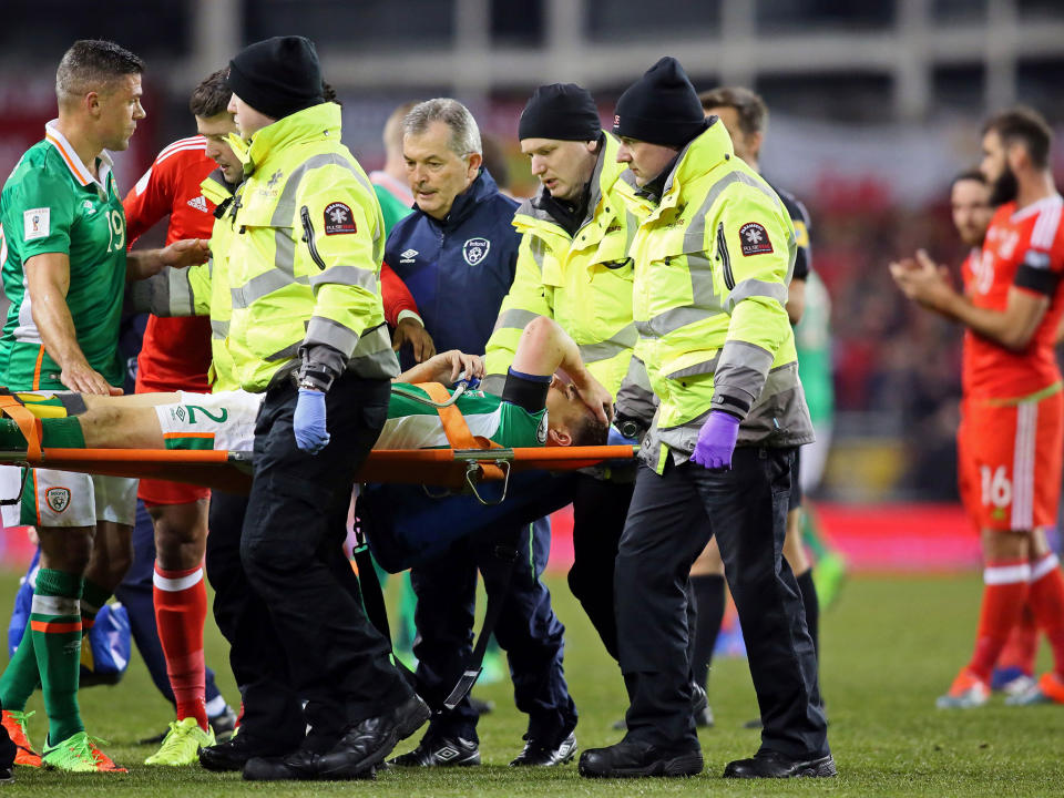 Coleman received oxygen following Taylor's challenge before being stretchered off: Getty