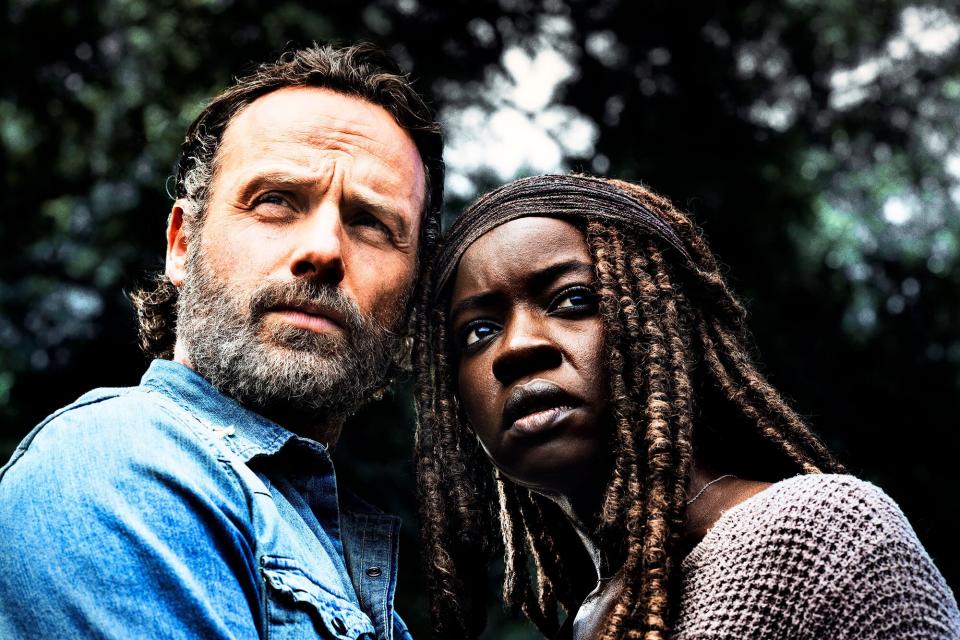 Andrew Lincoln as Rick Grimes, Danai Gurira as Michonne