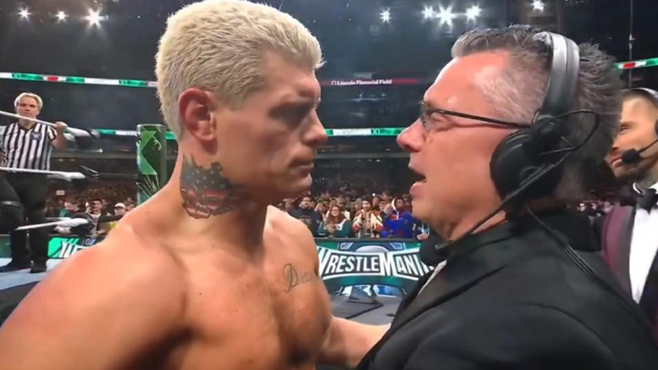 Cody Rhodes and Michael Cole at WrestleMania 40