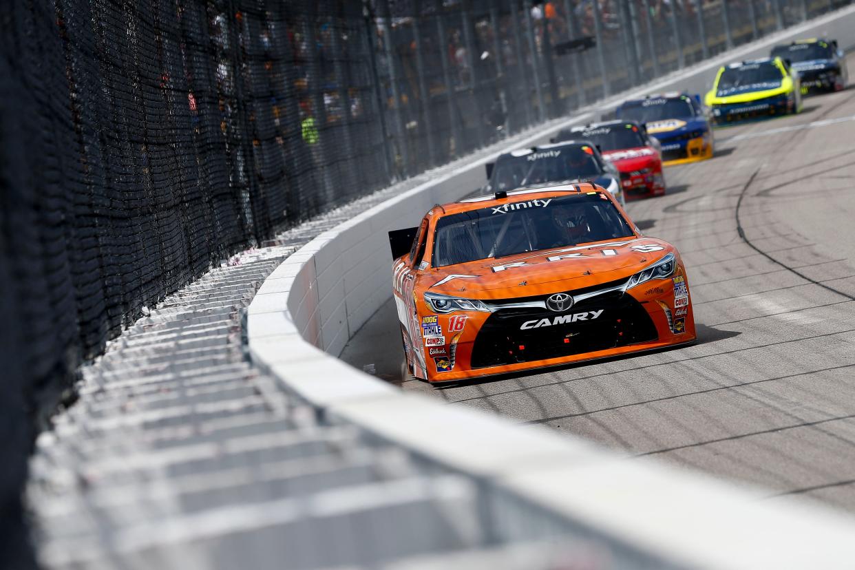 Daniel Suarez, driver of the #18 ARRIS Toyota, during the NASCAR XFinity Series 3M 250 at Iowa Speedway in 2015.