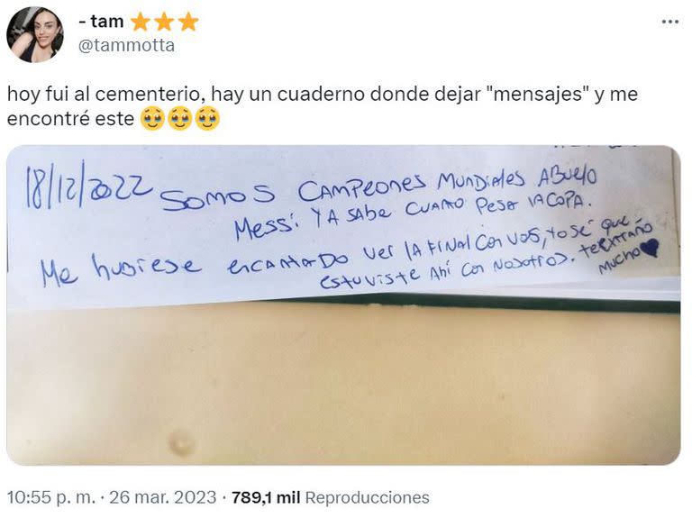 "Somos campeones del mundo, abuelo", relata este conmovedor mensaje encontrado en un cementerio