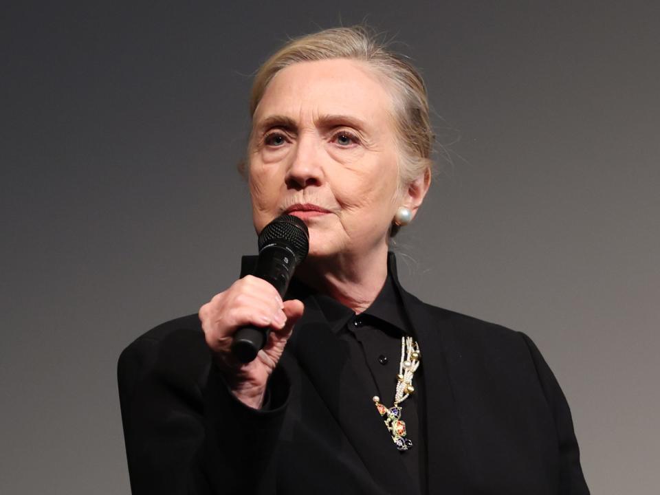 Executive Producer Hillary Rodham Clinton speaks on stage during "Below The Belt" New York Premiere at Museum of Modern Art on May 24, 2022 in New York City.