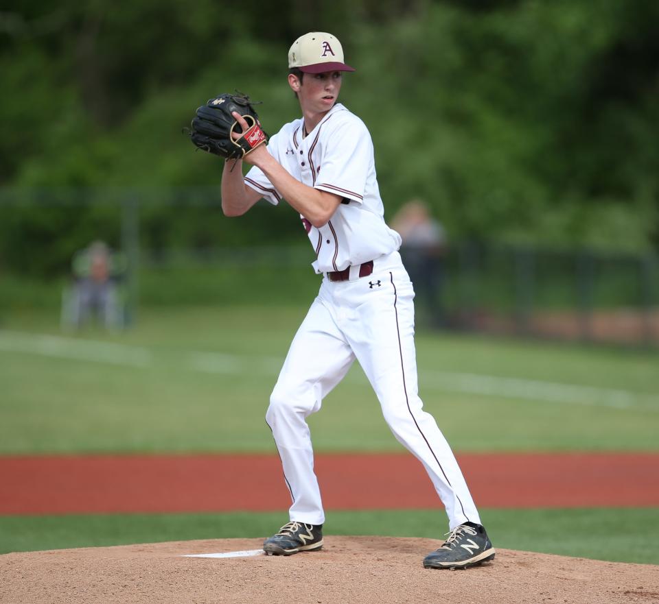 Arlington's Nick Huchro on the mound during the Section 1 Class AA baseball semifinal versus Roy C. Ketcham on May 23, 2022. 