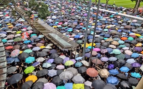 HONG KONG, CHINA - AUGUST 18: Thousands of demonstrators gather at Victoria Park area during a protest organized by the Civil Human Rights Front, in Hong Kong, China  - Credit: Anadolu Agency