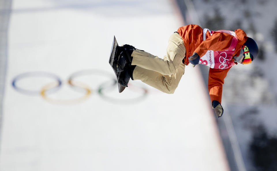 <p>Seppe Smits, of Belgium, jumps during the men’s Big Air snowboard qualification competition at the 2018 Winter Olympics in Pyeongchang, South Korea, Wednesday, Feb. 21, 2018. (AP Photo/Dmitri Lovetsky) </p>
