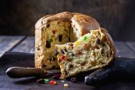 <p>While the Feast of the Seven Fishes may be popular for Italian Americans and parts of Southern Italy, it isn't a tradition recognized throughout the entire country. But most of Italy does celebrate with panettone, a sweet bread made with candied peel, sultanas, raisins, and dried fruits. There are many <a href="https://wevillas.com/news/christmas-in-italy-panettone-origin" rel="nofollow noopener" target="_blank" data-ylk="slk:legends surrounding where panettone came from;elm:context_link;itc:0;sec:content-canvas" class="link ">legends surrounding where panettone came from</a>, and many say it derives from "Pan de Toni," which means Toni's bread. Supposedly, Toni, a scullion, invented the bread after burning a sweet, then kneading leftover yeast with flour, eggs, sugar, raisins, and candied fruit. </p>