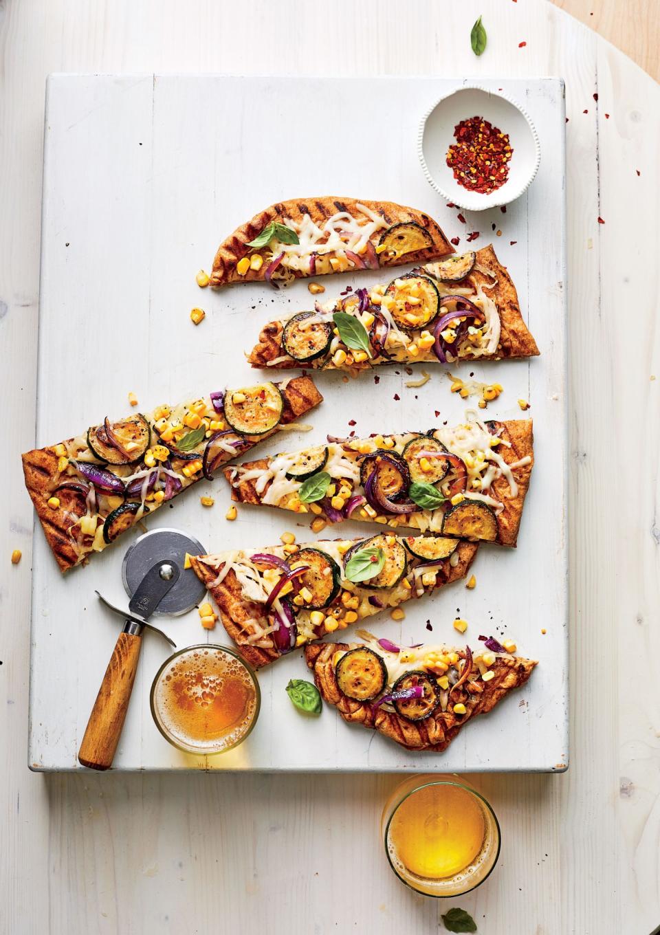 Grilled Pizza with Summer Veggies and Smoked Chicken
