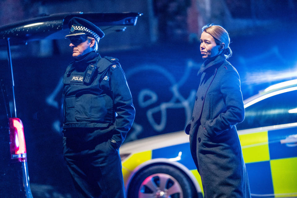 Programme Name: Line of Duty S6 - TX: 25/04/2021 - Episode: Line Of Duty - Ep 6 (No. n/a) - Picture Shows:  Superintendent Ted Hastings (ADRIAN DUNBAR), Carmichael (ANNA MAXWELL MARTIN) - (C) World Productions - Photographer: Steffan Hill