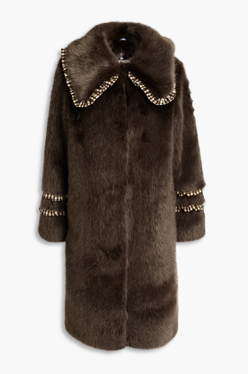 a brown faux fur coat from the outnet with a wide collar