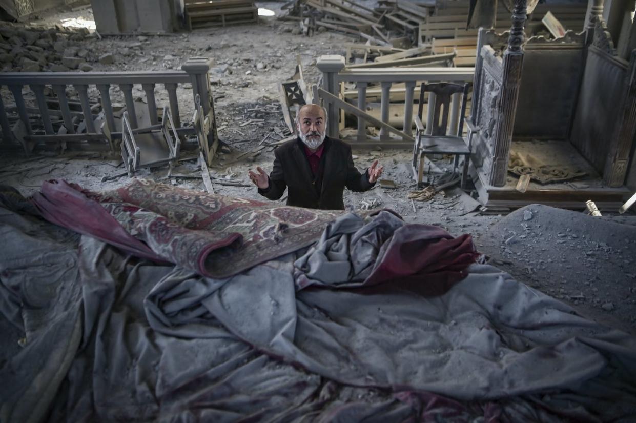 <span class="caption">The Ghazanchetsots Cathedral was damaged earlier this year during fighting between Armenia and Azerbaijan.</span> <span class="attribution"><a class="link " href="https://www.gettyimages.com/photos/nagorno-karabakh-church?family=editorial&phrase=nagorno%20karabakh%20church&sort=mostpopular#license" rel="nofollow noopener" target="_blank" data-ylk="slk:Aris Messinis/AFP via Getty Images;elm:context_link;itc:0;sec:content-canvas">Aris Messinis/AFP via Getty Images</a></span>