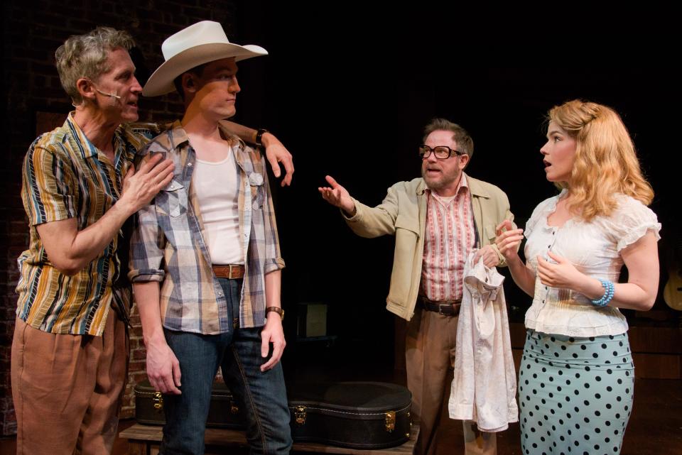 From left, Kevin Bernard, Caleb Adams, Sheffield Chastain and Deanna Ott in a scene from the Florida Studio Theatre production of “Troubadour.”