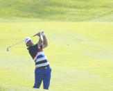 United States' Brooks Koepka plays a shot to the 1st green during a practice round ahead of the Ryder Cup at the Marco Simone Golf Club in Guidonia Montecelio, Italy, Wednesday, Sept. 27, 2023. The Ryder Cup starts Sept. 29, at the Marco Simone Golf Club. (AP Photo/Andrew Medichini)