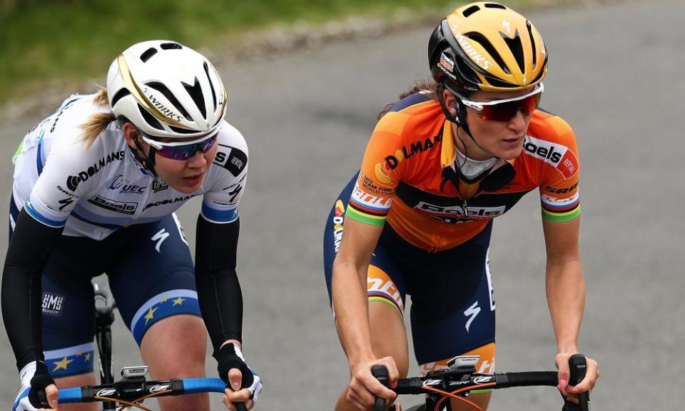 Lizzie Deignan, right, hailed the establishment of financial parity in the Women’s Tour and Tour of Britain.