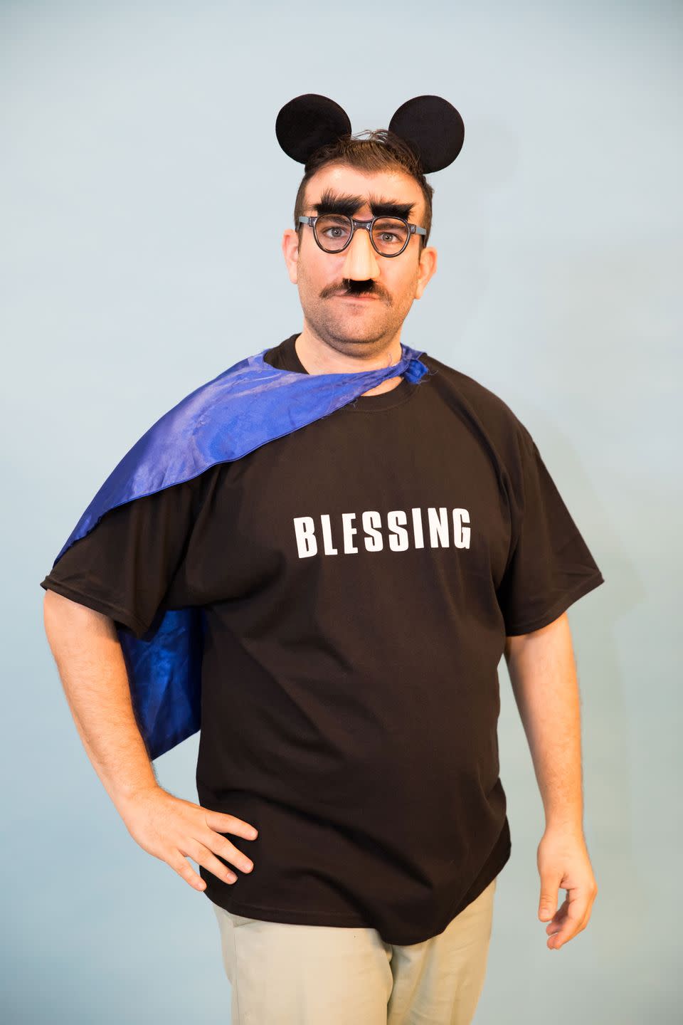 <p>Even if you waited until the last second to pull something together for Halloween, you'll feel #blessed for coming up with this genius idea. Get creative with different wigs, hats, glasses and accessories.</p>