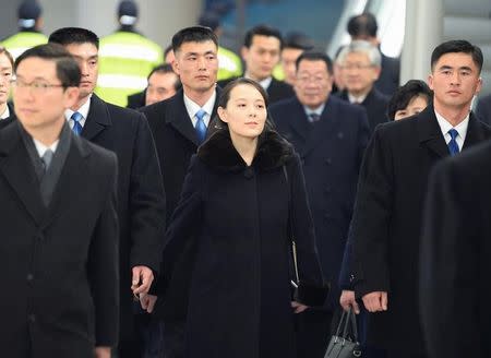 North Korea's leader Kim Jong Un's younger sister Kim Yo Jong arrives at Incheon International Airport, South Korea, in this photo taken by Kyodo February 9, 2018. Mandatory credit Kyodo/via REUTERS