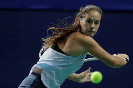 Tennis - Kremlin Cup - Women's singles - Semi-Final - Moscow, Russia - October 20, 2017 Daria Kasatkina of Russia in action against Irina-Camelia Begu of Romania. REUTERS/Tatyana Makeyeva