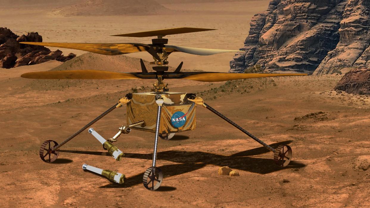  an illustration of a small robotic helicopter on mars 