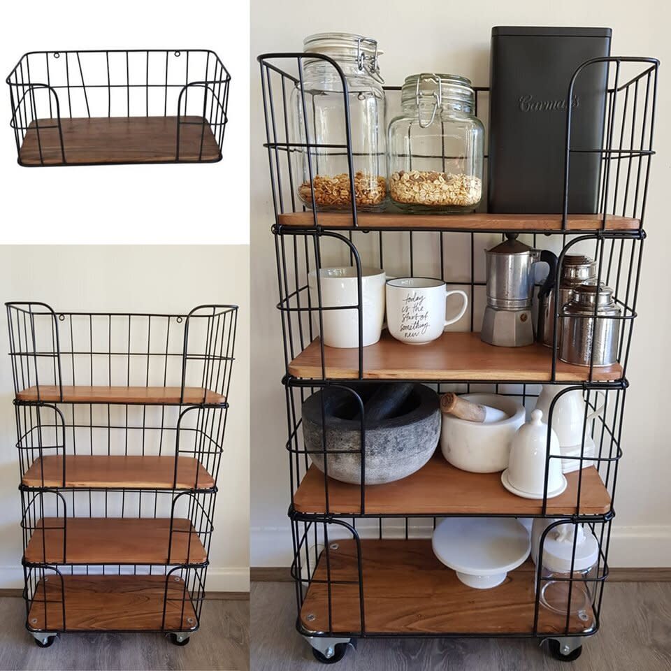 Kmart shelf with cage turned into shelving unit hack