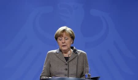 German Chancellor Angela Merkel makes a statement on the attack in Istanbul, at the Chancellery in Berlin, Germany in this January 12, 2016 file picture. F REUTERS/Fabrizio Bensch/Files