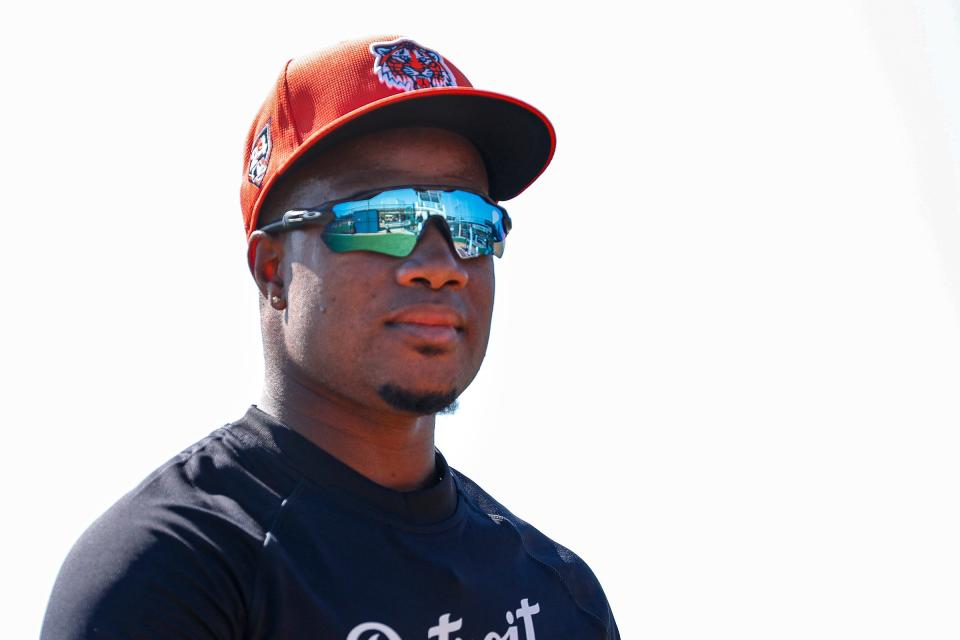 Detroit Tigers infielder Eddys Leonard during spring training at TigerTown in Lakeland, Fla. on Wednesday, Feb. 21, 2024.