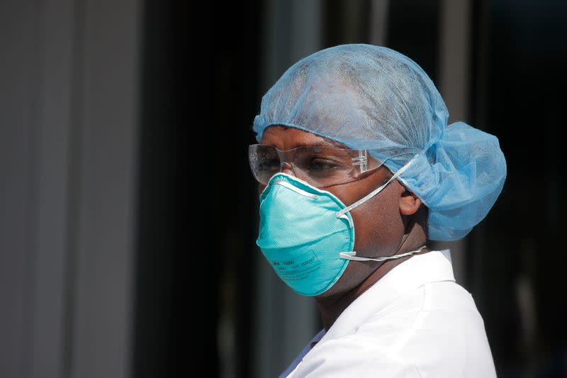 Nurses at Montefiore Medical Center Moses Division in Bronx hold protest demanding more PPE during outbreak of coronavirus disease (COVID-19) in New York