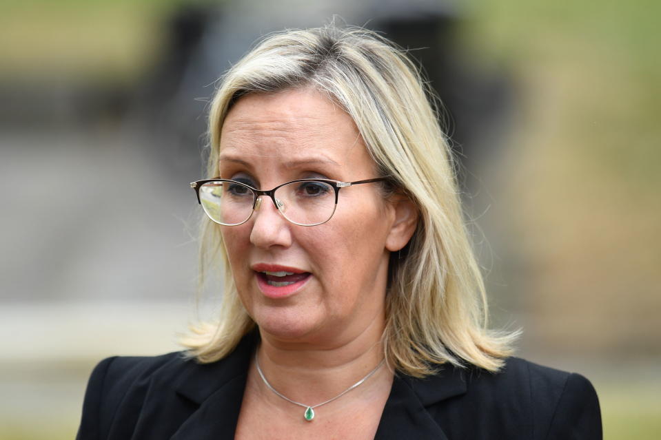 MP for Gosport, Caroline Dinenage, speaks to reporters outside Portsmouth Cathedral after the disclosure of the Gosport Independent Panel&Otilde;s report. (Photo by Dominic Lipinski/PA Images via Getty Images)