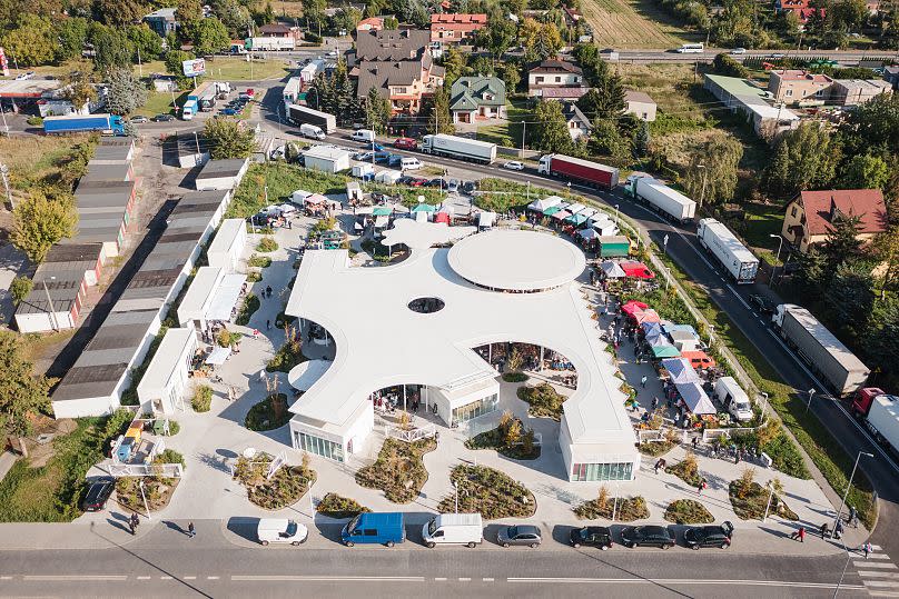 Aerial shot of Targ Blonie Food Market