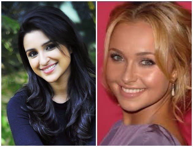 Parineeti Chopra and Hayden Panettiere: One is a blond and the other, a brunette, but otherwise, these young actresses would definitely pass off as twins. Right down to the smiles and the bubbly demeanours, Bollywood actress Parineeti Chopra and American model, singer and actress of the Heroes fame, Hayden Panettiere, look really similar.       