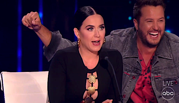 Katy Perry reacts to a mention of her ex-boyfriend John Mayer on 'American Idol.' (Photo: ABC)