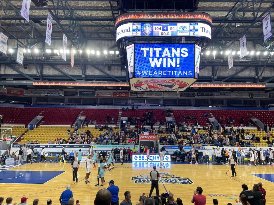 The K-W Titans are seen on the court after a win against the Montreal Tundra on Jan. 21, 2024.