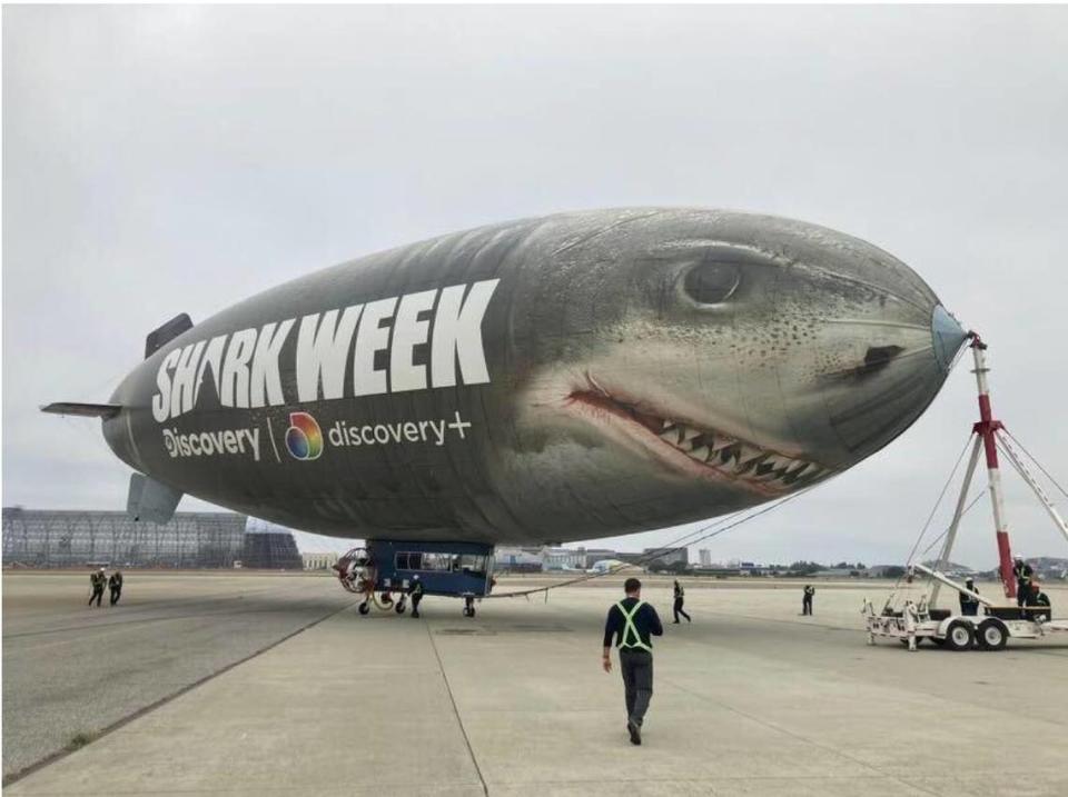 Discovery Channel will launch two blimps on the East and West Coasts to promote Shark Week, which begins July 24, 2022.