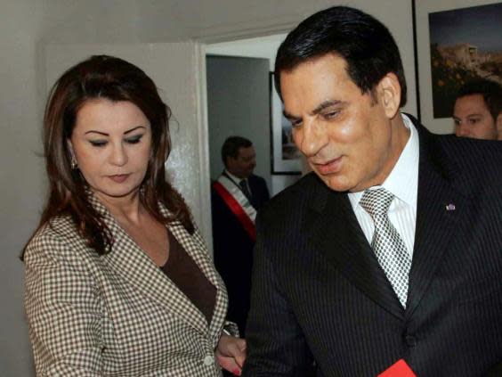 Former Tunisian president Zine El Abidine Ben Ali accompanied by his wife Leila Ben Ali during the presidential election campaign in Tunis, Tunisia, 11 November, 2010. (EPA/STRINGER)