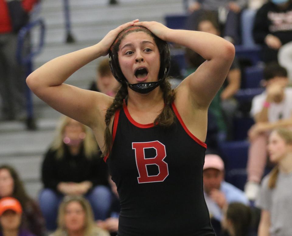 Samira Kupa of Boonton defeated Sophia Lombardo of High Point in the 145 lb. semi final during the Girls Wrestling Region North Tournament at Franklin HS on February 12, 2022.