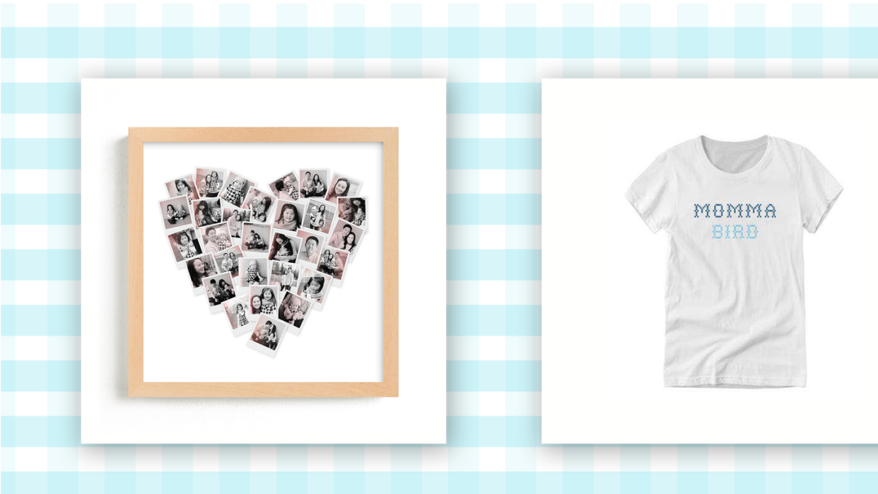 minted photo art and momma bird shirt