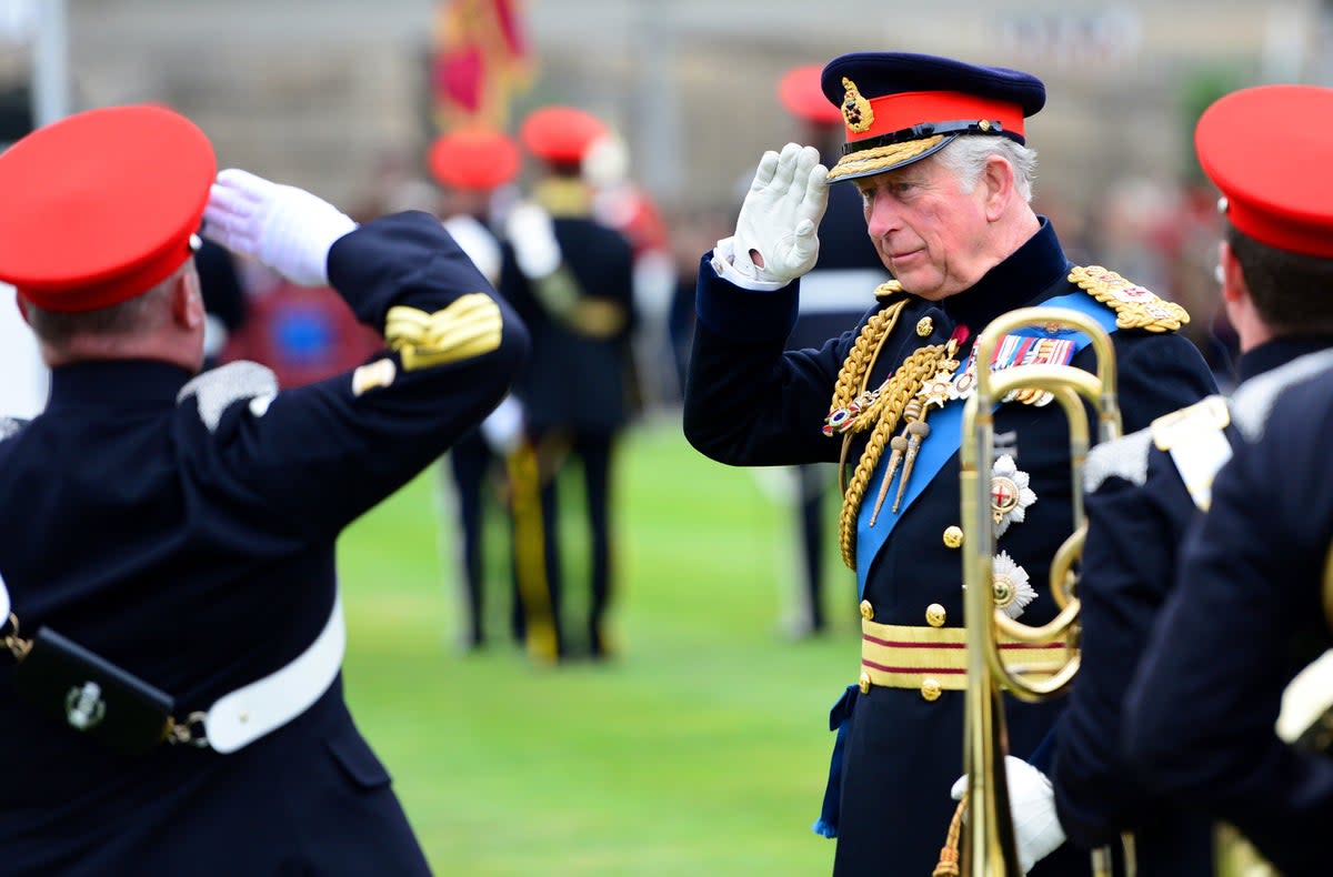 The Prince of Wales salutes during a consecration service at Bramham Park (Richard Martin-Roberts/PA) (PA Wire)