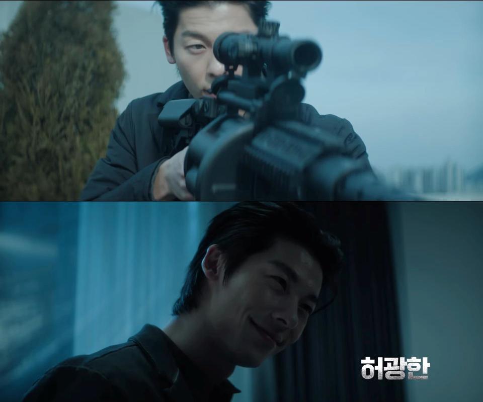 許光漢飾演殺手，拿槍跟邪魅一笑都迷倒韓國粉絲。（圖／翻攝自모바일tv YouTube）